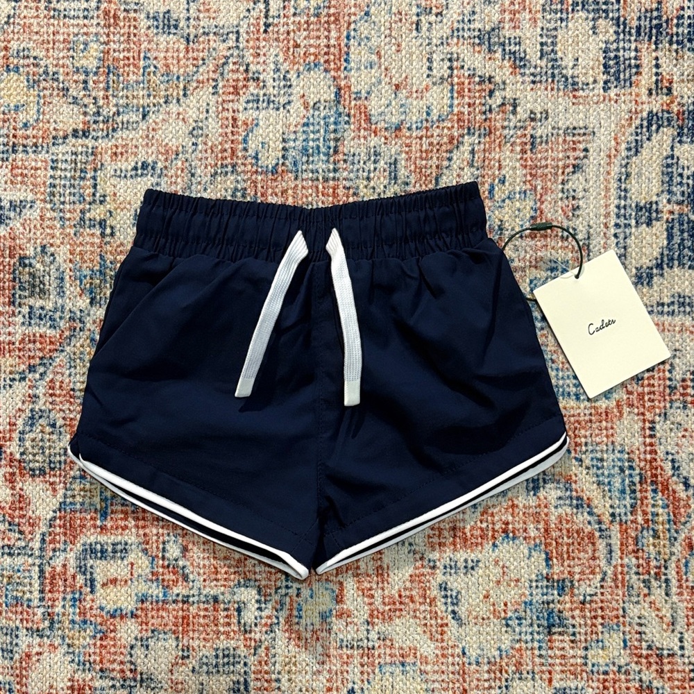 Kids Navy Swim Trunks with White Trim -
